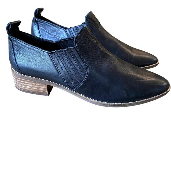 Lucky Brand Women's Black Lenci Leather Slip On Block Heel Boot Shoes 8.5M - Picture 1 of 13